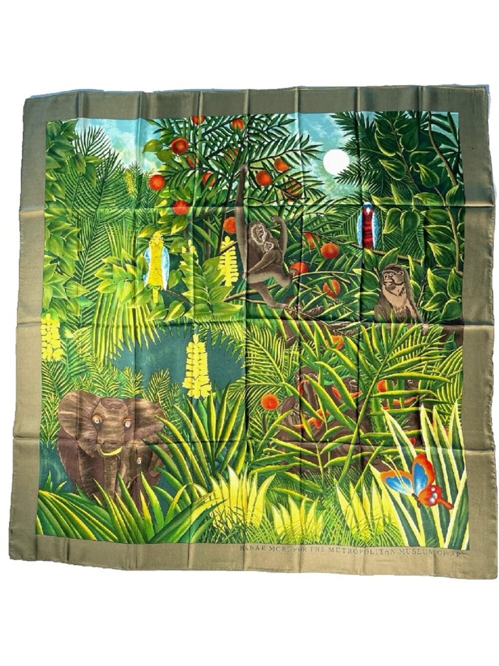 Vintage Hanae Mori for Metropolitan Museum Silk Scarf Jungle Animal Print 35"